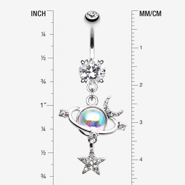 Detail View 1 of Aurora Celestial Sparkle Sun and Moon Orbit Belly Button Ring-Clear Gem